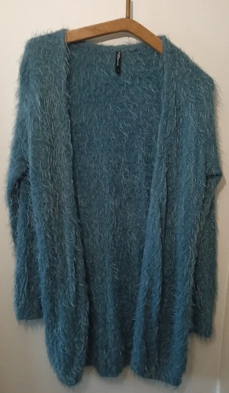 Gilete longo azul pato de malha peluda (efeito angora) – photo 2
